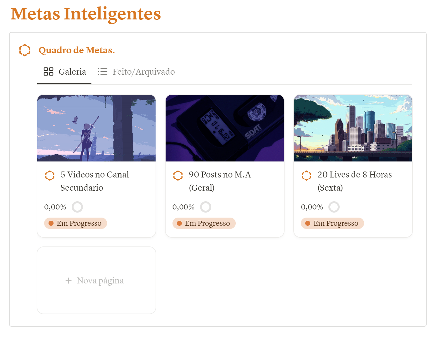 Tela de Metas Inteligentes do Molde no modo claro
